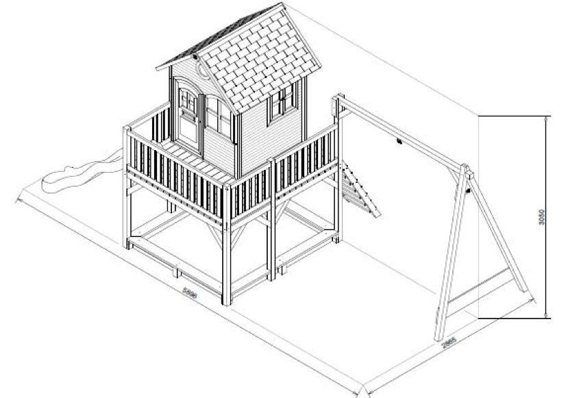 AXI Spielhaus mit Doppelschaukelanbau Skizze